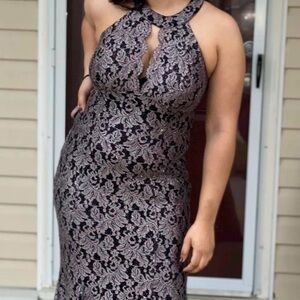 Elegant Black and Silver Lace Gown